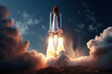 Space rocket taking off into space, Ai Generated - Powered by Adobe