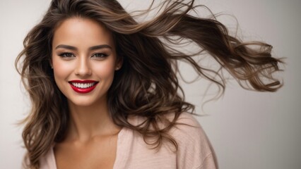 Beauty glamour woman with red sensual lips and long stylish hair