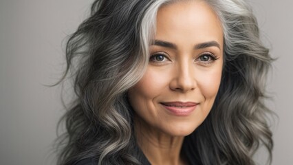 Naklejka premium Portrait of middle aged woman isolated on a grey background