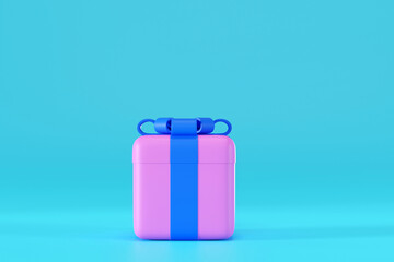 Gift box on blue background, for valentine day, festival or wedding celebration, 3D rendering.