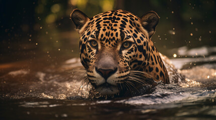 After swimming a jaguar searches for its prey