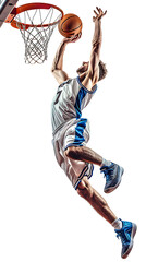 Dynamic basketball player in action with ball, illustration depicting sports athleticism. 
