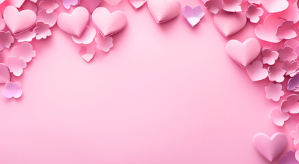 Fototapeta na wymiar Pink rectangular banner with hearts. Valentine's day concept background. For greeting card, product
