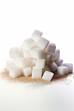 Pile of sugar cubes sitting on top of white table.