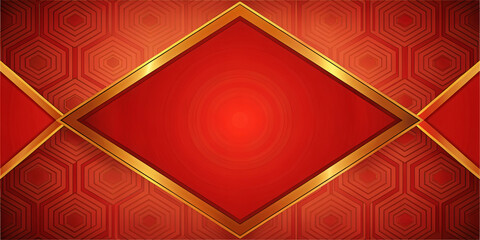 Red Vintage Frame on Vintage Red Polygon Background and Golden frame