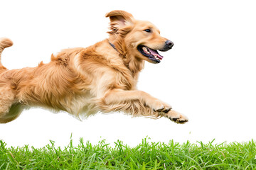 golden retriever puppy. Healthy and happy golden retriever dog jumping on transparent background PNG