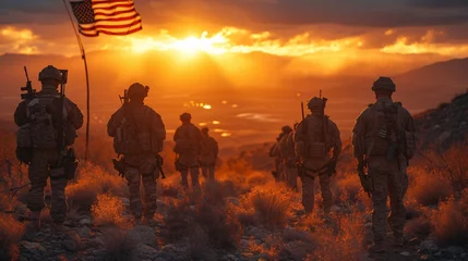 Fotobehang Sunset Soldiers Generative AI © bipul