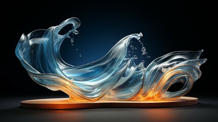 3d render, abstract glass sculpture, waves, levitating, quantum wave tracking