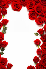 White background with red roses on it and white background.