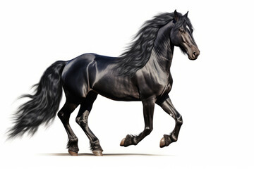 Naklejka na ściany i meble Black horse is running on white background with shadow.