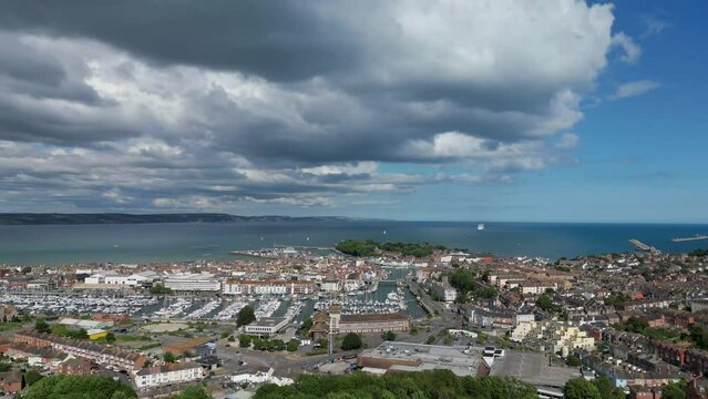 Aerial Drone Hyperlapse of Small Port and Coastline in Weymouth, Dorset