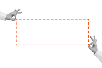 Hands creating a red dotted frame. Contemporary collage