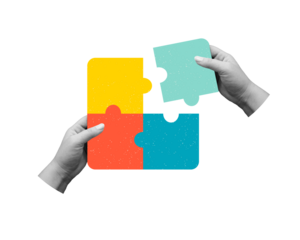 Collage of hands putting together puzzles