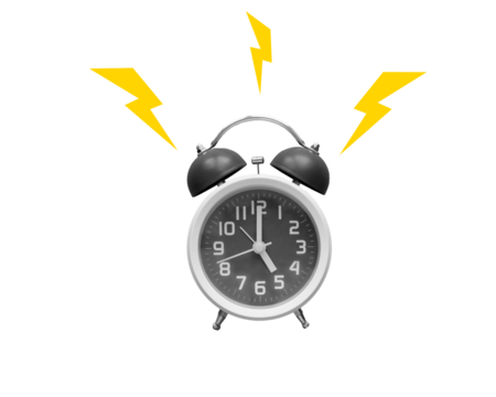 Collage with classic ringing alarm clock