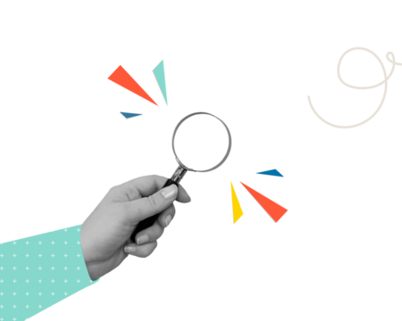 Contemporary collage with magnifying glass in hand