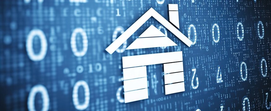 blue binary code with home