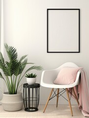 Mockup of a female room with an airy, summery feel. Refreshing atmosphere with empty clean and clear poster frame.