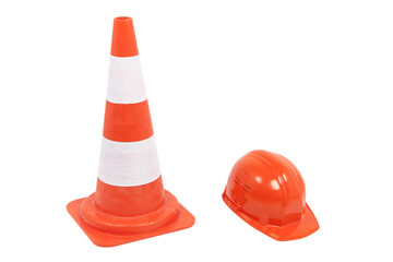 Traffic Cone And Hardhat Isolated - 729925966
