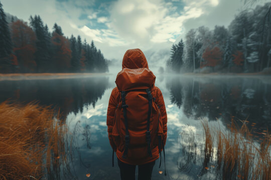 A photo of a person experiencing a moment of solitude in nature, focusing on personal reflection. Concept of solitude and self-discovery. Generative Ai.