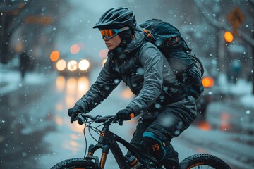 Cycling in the Rain A Biker's Guide to Staying Warm and Dry Generative AI - obrazy, fototapety, plakaty