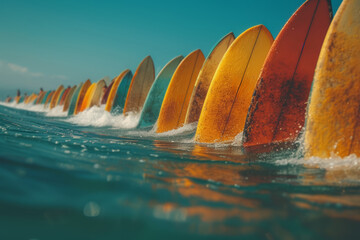 A retro surfing contest, featuring old-style longboards and vintage surfing attire. Concept of...