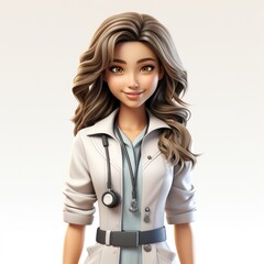 3D Female Doctor Character on Plain White Background