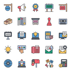 Filled color outline icons set for Marketing and advertisement.