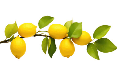 Juicy Yellow Lemons Branch of Tree, A Celebration of Nature Tangy and Refreshing Bounty on a White or Clear Surface PNG Transparent Background.