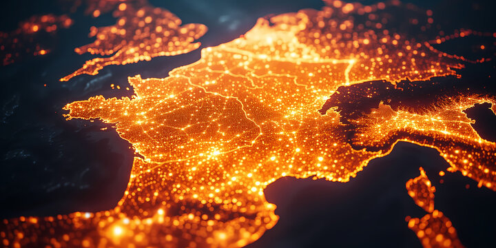 Digital map of France, concept of global network and connectivity, high speed data transfer and cyber technology, information and telecommunication, electricity and energy flow