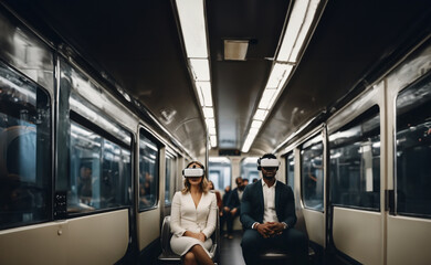 people in the subway wearing VR glasses, augmented reality in everyday life