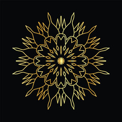 Golden mandala on a black background, vector illustration.