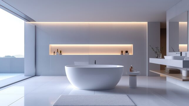 Modern minimalist Bathroom architecture visualization, Luxury archviz
