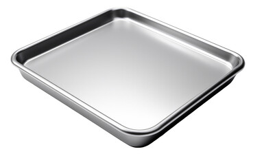 The Trendy Aesthetics and Efficient Performance of a Steel Tray on a White or Clear Surface PNG Transparent Background.
