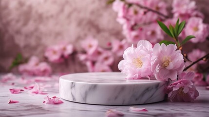 The pink blossom flowers add a pop of color to the neutral background, making your product the star of the show