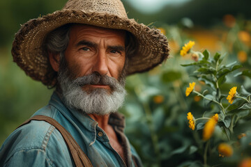Fototapeta premium A natural image of a farmer from a rural background, depicting the authenticity of rural life. Concept of rural representation and agricultural lifestyles. Generative Ai.