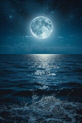 Naklejka na ściany i meble Moonlit Seascape: Silver and indigo shades blend, conjuring the tranquility of a moonlit seascape under a starry sky.