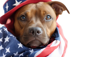 Patriot dog wearing a US flag scarf isolated on white transparent, USA presidential election, PNG
