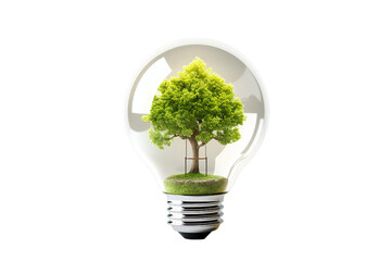 a Green energy concept with light bulb, Isolated on transparent PNG background, Generative ai