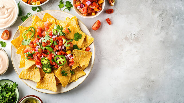 professional food photography of nachos, lots of copy space, Food advertising