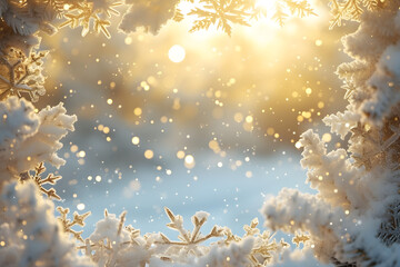 Fototapeta na wymiar Christmas background on snowy field in winter