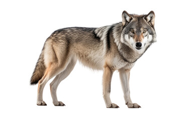 Witness the Stealth and Cunning of the Gray Wolf as It Navigates Its Habitat on a White or Clear Surface PNG Transparent Background.