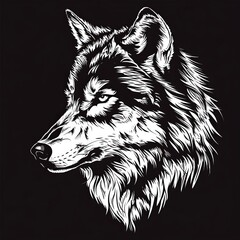Flat logo wolf sketch style on a black background. Sketch style.