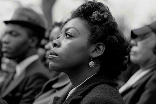 A Black And White Close-up Of A Black Woman  Looking Away From The Camera