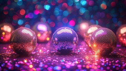 Retro Disco Fever: Glittering disco balls and colorful strobe lights creating a disco fever atmosphere.