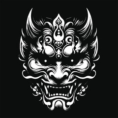 Dark Hannya Mask Japanese Oni Devil Oriental Horror Art Grunge Vintage Old School illustration