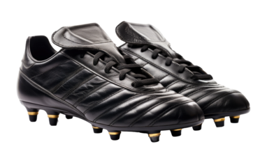 Play with Confidence in Our Black Leather Football Footwear on a White or Clear Surface PNG Transparent Background.