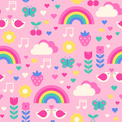 Cute geometric nature icon with heart seamless pattern design for Valentine's Day.