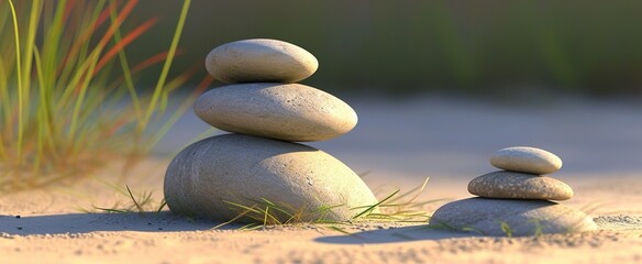 zen stones on the grass