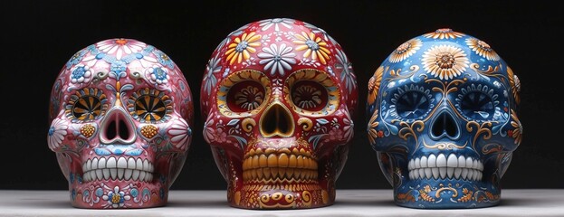 Naklejka premium DÃ­a de los Muertos Skull Decorations Generative AI