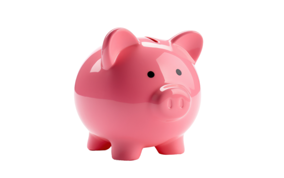 The Financial Goals with the Adorable Pink Piggy Bank on a White or Clear Surface PNG Transparent Background.